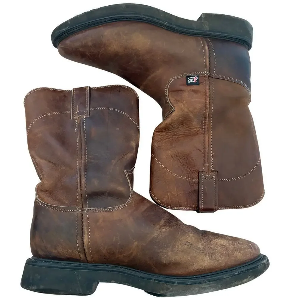 Justin Conductor Workboot Brown Leather Pull On  Rugged WesternCore 10.5 D  4760